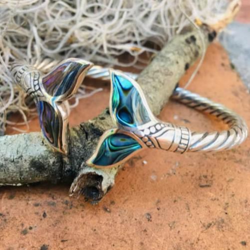 Abalone Shell Mermaid Tail Bangle Bracelet